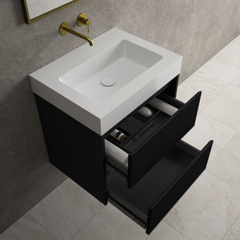 Scanalato Double Drawer Vanity Unit  With Beyondstone BLOC Basin - Pure Black 600mm