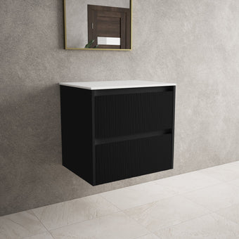 Scanalato Double Drawer Countertop Vanity Unit - Pure Black 600mm