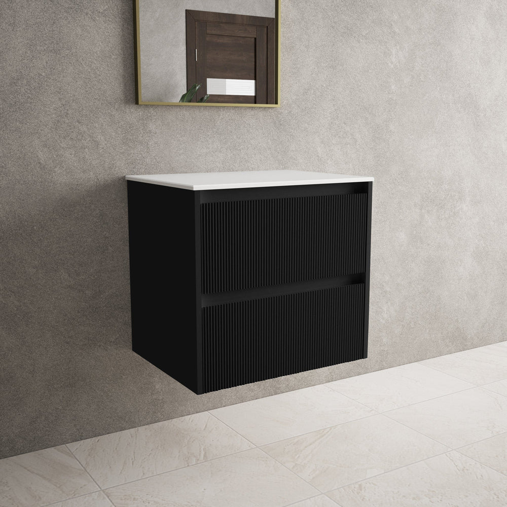 Scanalato Double Drawer Countertop Vanity Unit - Pure Black 600mm