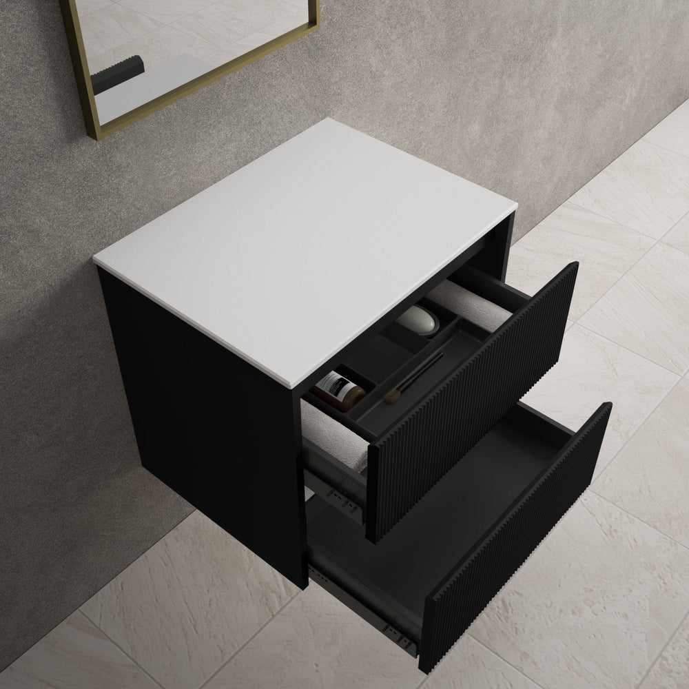 Scanalato Double Drawer Countertop Vanity Unit - Pure Black 600mm