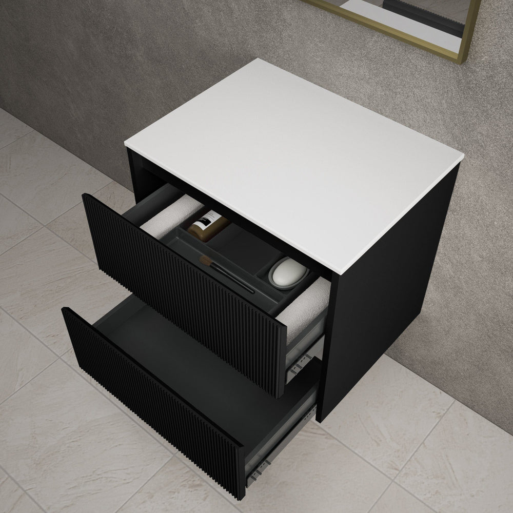 Scanalato Double Drawer Countertop Vanity Unit - Pure Black 600mm
