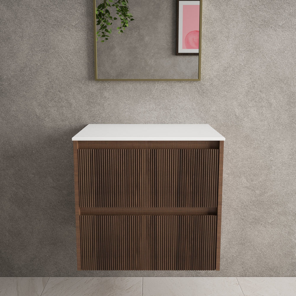Scanalato Double Drawer Countertop Vanity Unit - Walnut 600mm