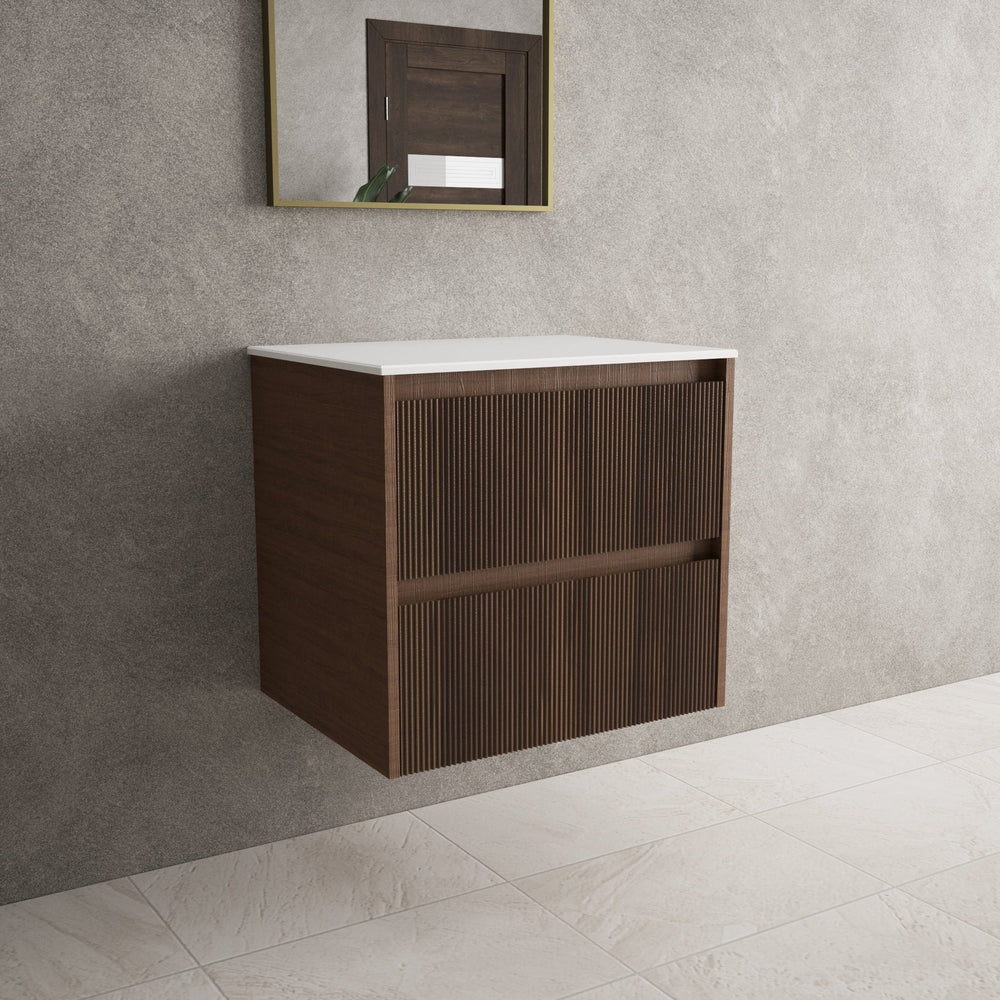 Scanalato Double Drawer Countertop Vanity Unit - Walnut 600mm