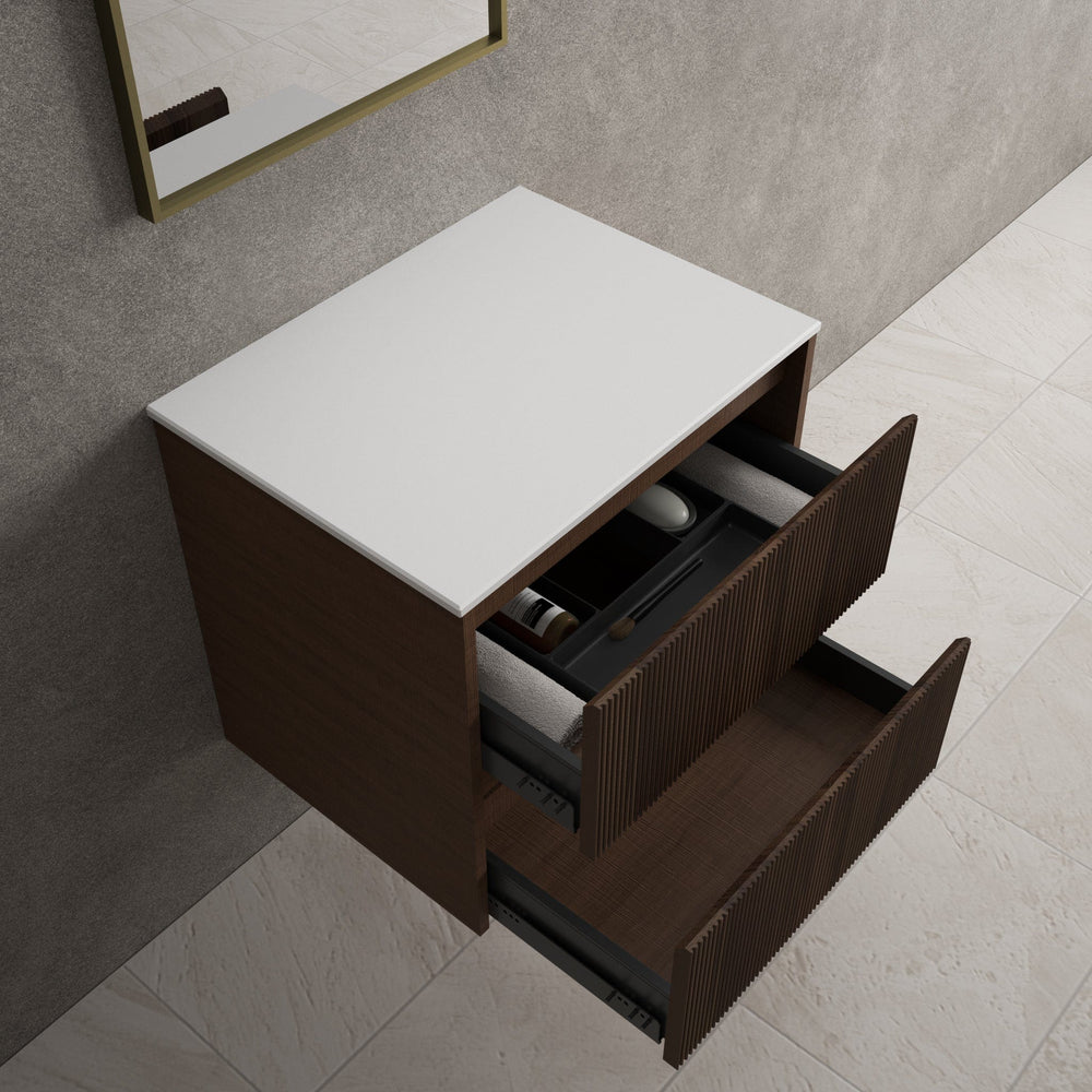 Scanalato Double Drawer Countertop Vanity Unit - Walnut 600mm