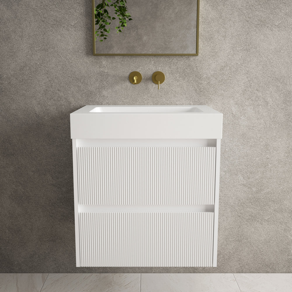 Scanalato Double Drawer Vanity Unit  With Beyondstone BLOC Basin - Pure White 600mm