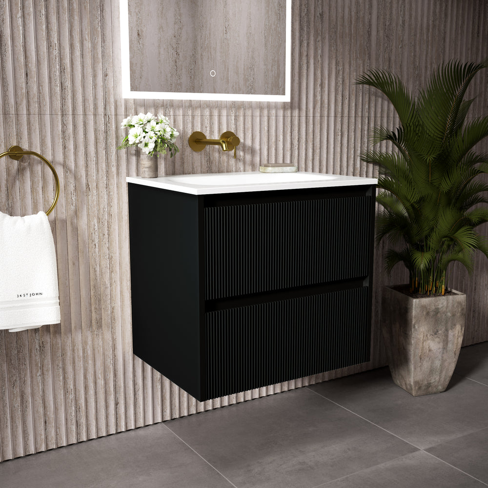 Scanalato Double Drawer Vanity Unit  With Beyondstone Basin - Pure Black 600mm
