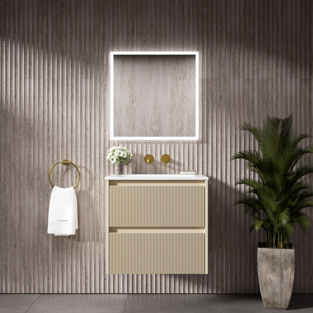 Scanalato Double Drawer Vanity Unit  With Beyondstone Basin - Cashmere 600mm