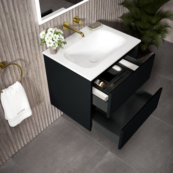 Scanalato Double Drawer Vanity Unit  With Beyondstone Basin - Pure Black 600mm