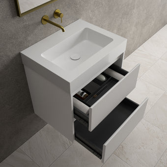 Scanalato Double Drawer Vanity Unit  With Beyondstone BLOC Basin - Pure White 600mm
