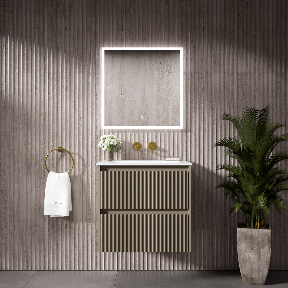 Scanalato Double Drawer Vanity Unit  With Beyondstone Basin - Soft Taupe 600mm