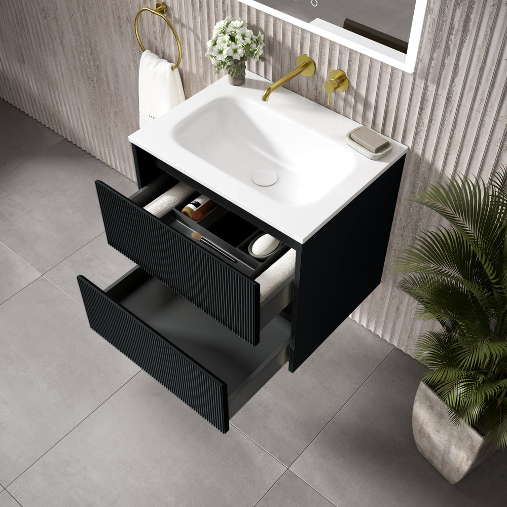 Scanalato Double Drawer Vanity Unit  With Beyondstone Basin - Pure Black 600mm