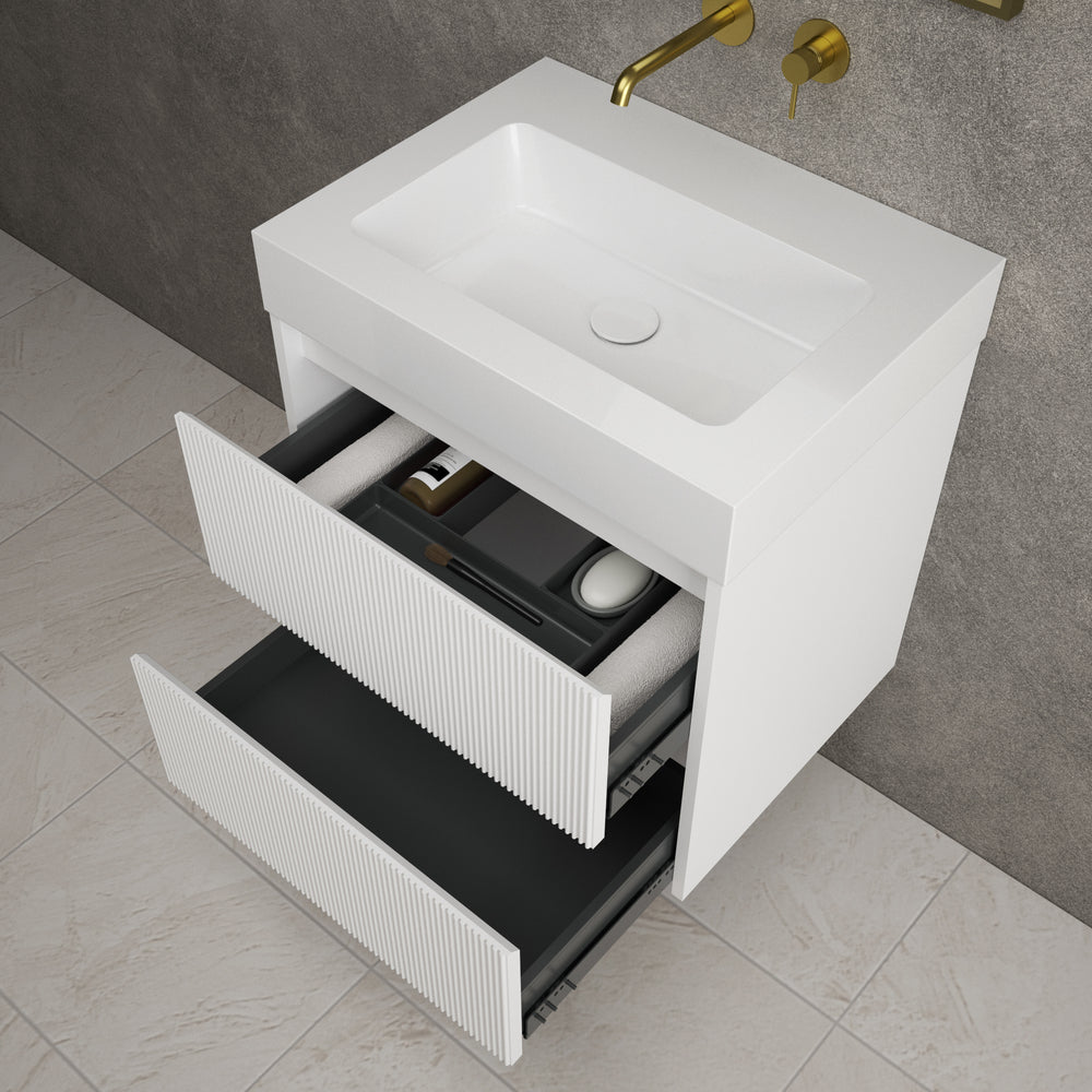 Scanalato Double Drawer Vanity Unit  With Beyondstone BLOC Basin - Pure White 600mm