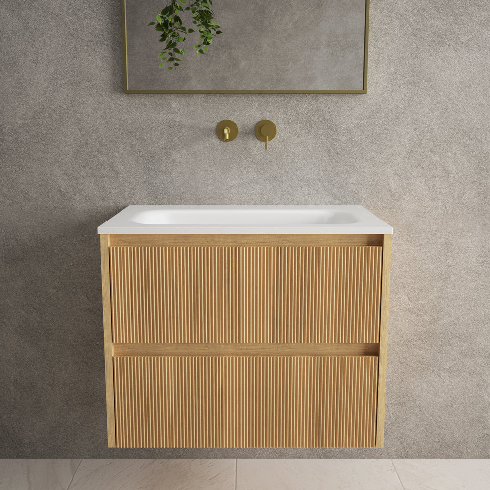 Scanalato Double Drawer Vanity Unit  With Beyondstone Basin - Oak 700mm