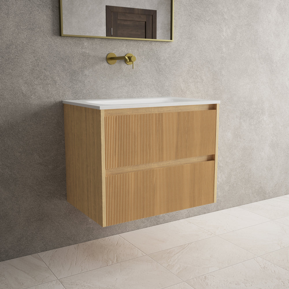 Scanalato Double Drawer Vanity Unit  With Beyondstone Basin - Oak 700mm