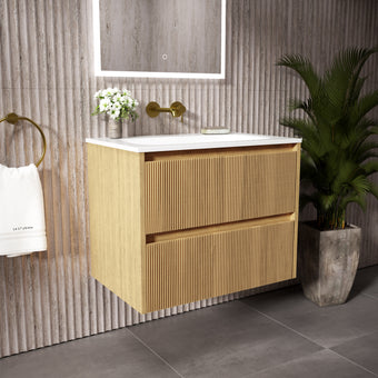 Scanalato Double Drawer Vanity Unit  With Beyondstone Basin - Oak 700mm