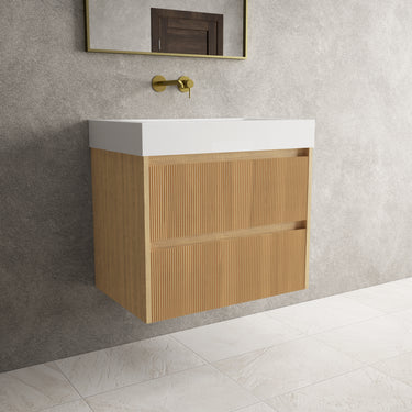 Scanalato Double Drawer Vanity Unit  With Beyondstone BLOC Basin - Oak 700mm