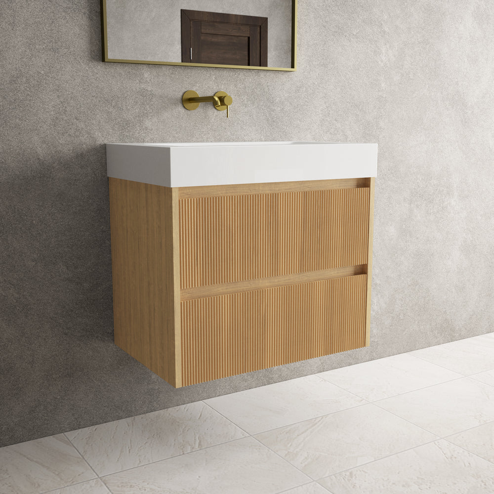 Scanalato Double Drawer Vanity Unit  With Beyondstone BLOC Basin - Oak 700mm