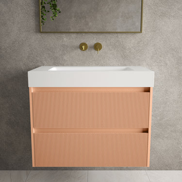 Scanalato Double Drawer Vanity Unit  With Beyondstone BLOC Basin - Peach Fuzz 800mm