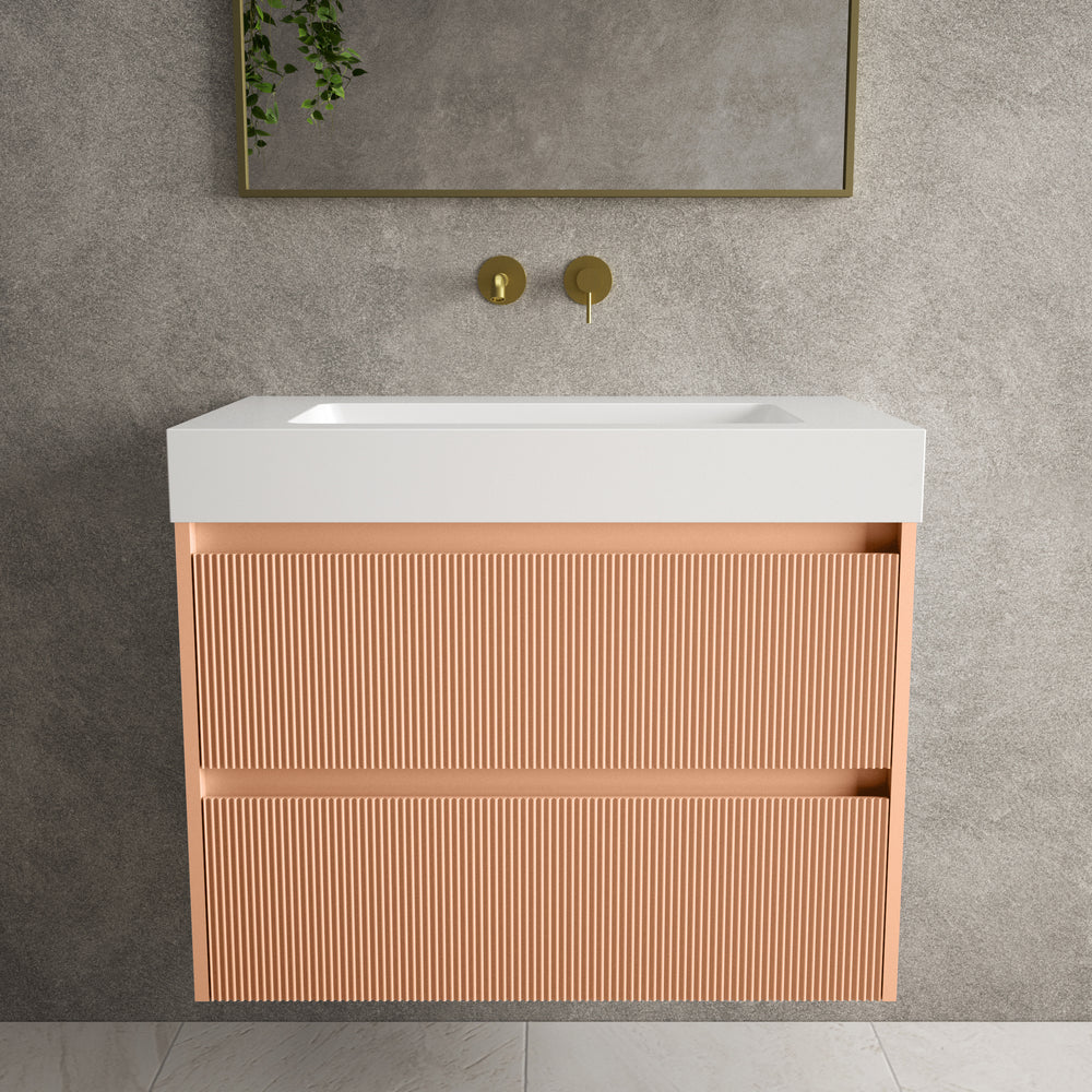 Scanalato Double Drawer Vanity Unit  With Beyondstone BLOC Basin - Peach Fuzz 800mm