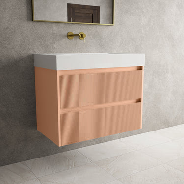 Scanalato Double Drawer Vanity Unit  With Beyondstone BLOC Basin - Peach Fuzz 800mm