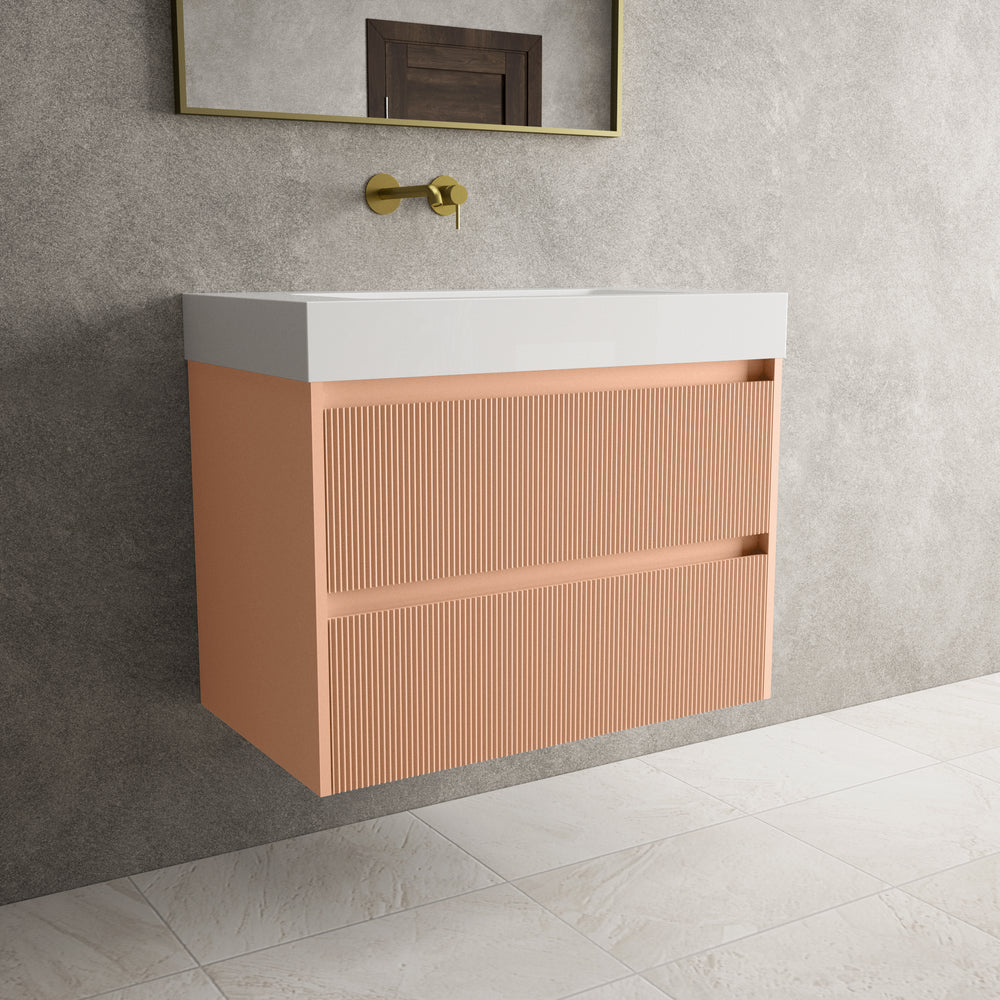 Scanalato Double Drawer Vanity Unit  With Beyondstone BLOC Basin - Peach Fuzz 800mm