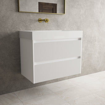 Scanalato Double Drawer Vanity Unit  With Beyondstone BLOC Basin - Pure White 800mm