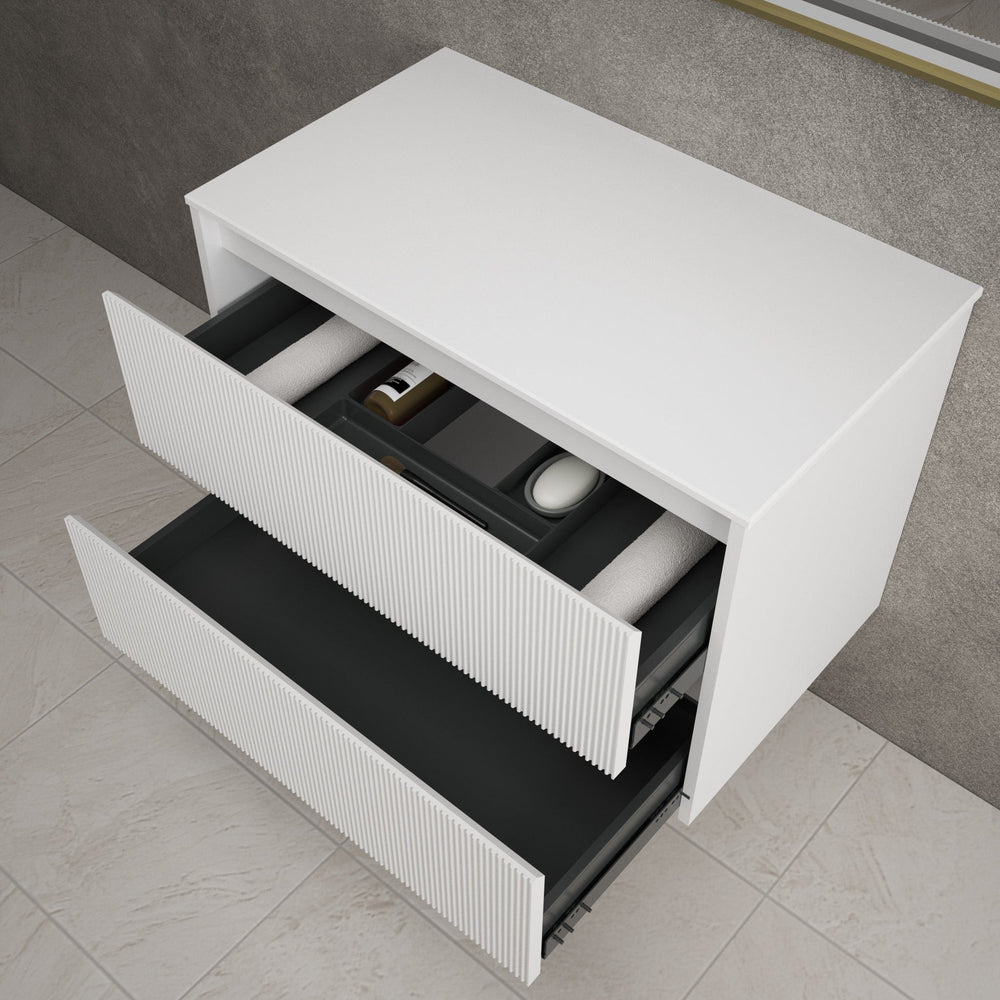 Scanalato Double Drawer Countertop Vanity Unit - Pure White 800mm