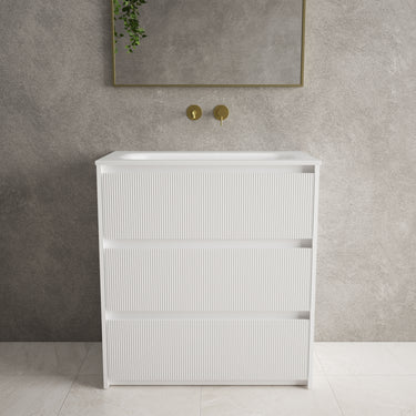 Scanalato Three Drawer Floor Standing Vanity Unit With Beyondstone Basin - Pure White 800mm