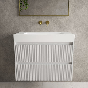 Scanalato Double Drawer Vanity Unit  With Beyondstone BLOC Basin - Soft Grey 800mm