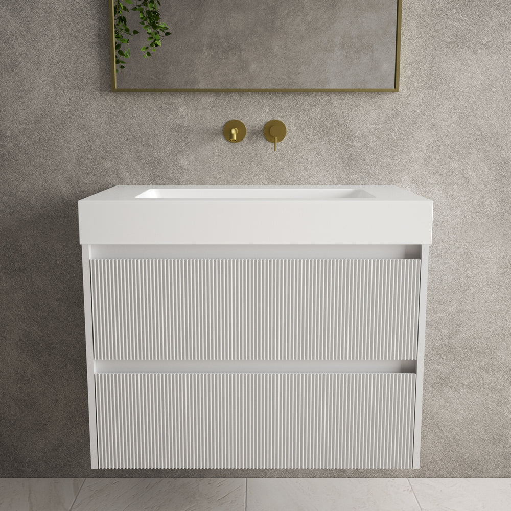 Scanalato Double Drawer Vanity Unit  With Beyondstone BLOC Basin - Soft Grey 800mm