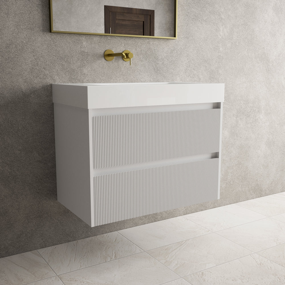 Scanalato Double Drawer Vanity Unit  With Beyondstone BLOC Basin - Soft Grey 800mm