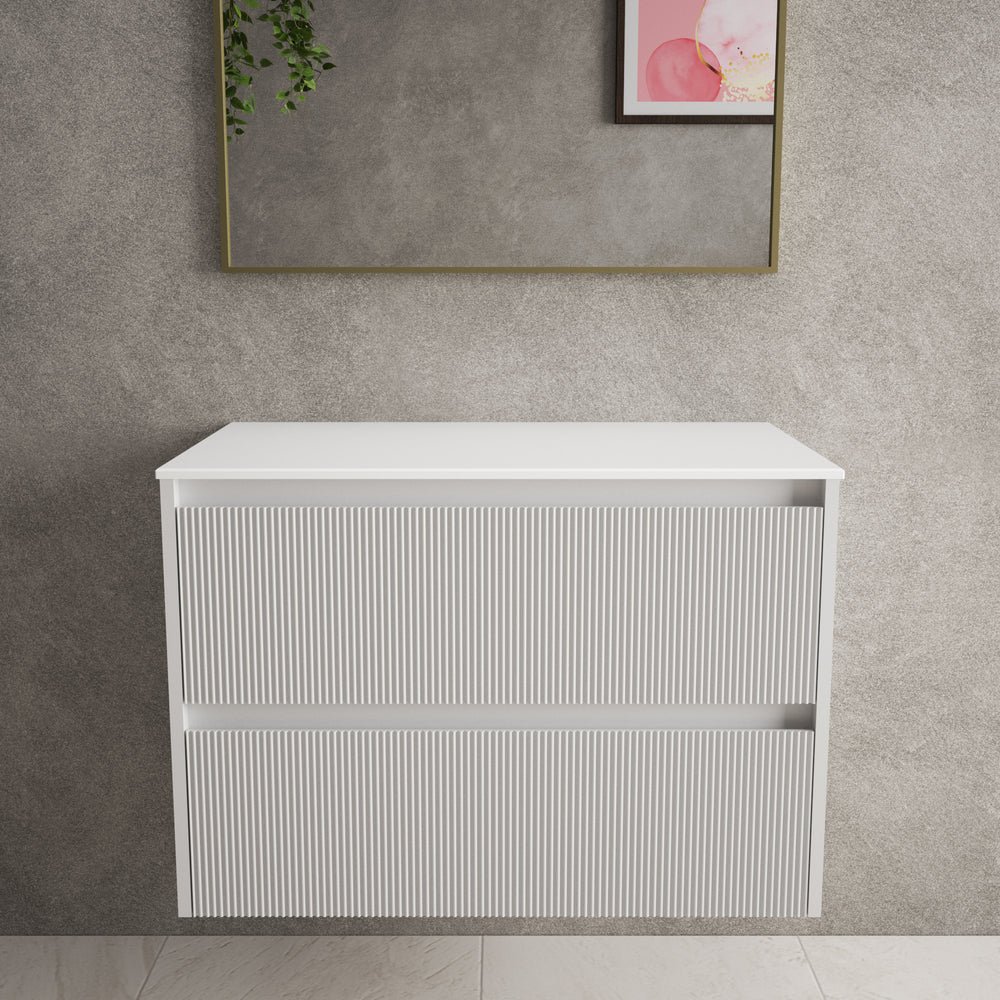 Scanalato Double Drawer Countertop Vanity Unit - Soft Grey 800mm