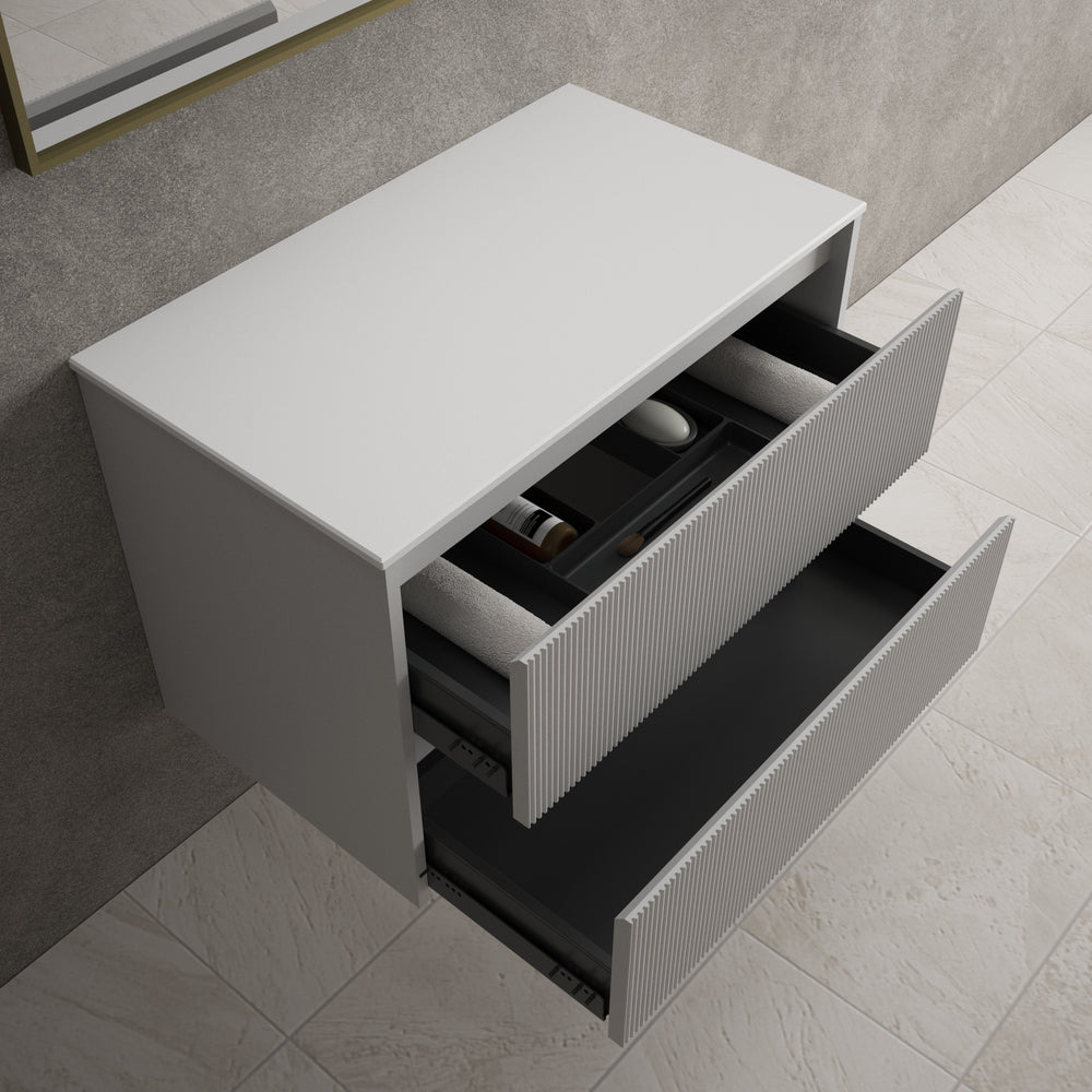 Scanalato Double Drawer Countertop Vanity Unit - Soft Grey 800mm