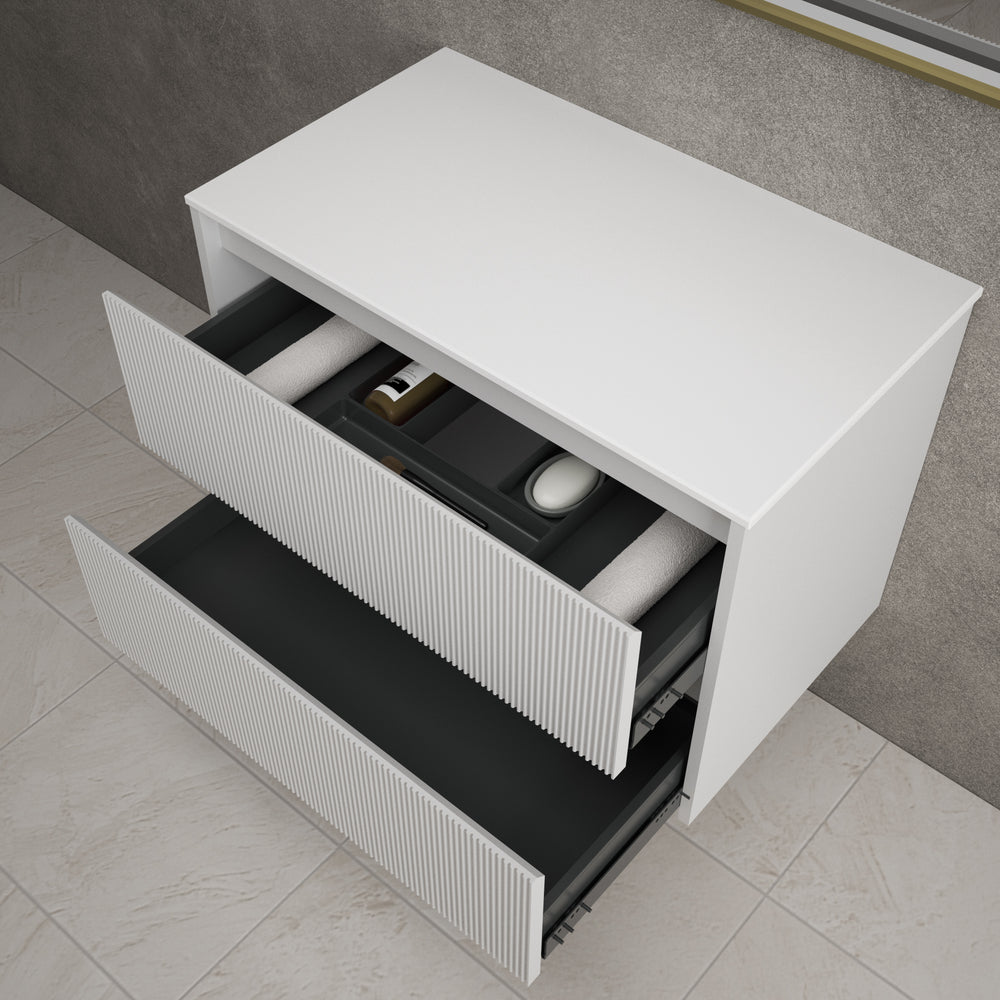 Scanalato Double Drawer Countertop Vanity Unit - Soft Grey 800mm