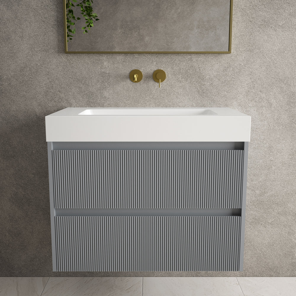 Scanalato Double Drawer Vanity Unit  With Beyondstone BLOC Basin - Dove Grey 800mm