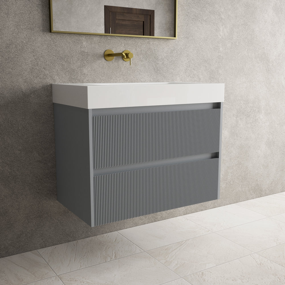 Scanalato Double Drawer Vanity Unit  With Beyondstone BLOC Basin - Dove Grey 800mm