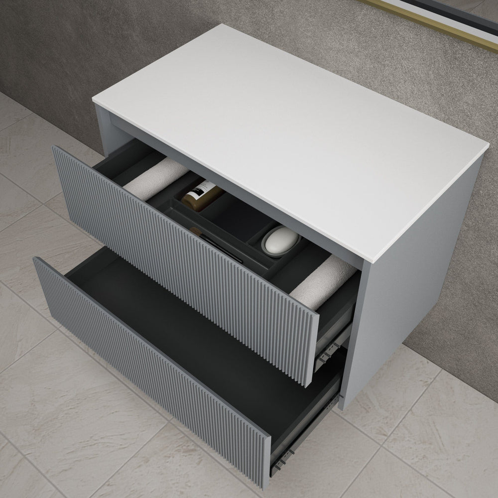 Scanalato Double Drawer Countertop Vanity Unit - Dove Grey 800mm
