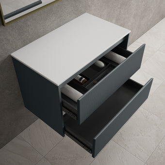 Scanalato Double Drawer Countertop Vanity Unit - Slate Grey 800mm