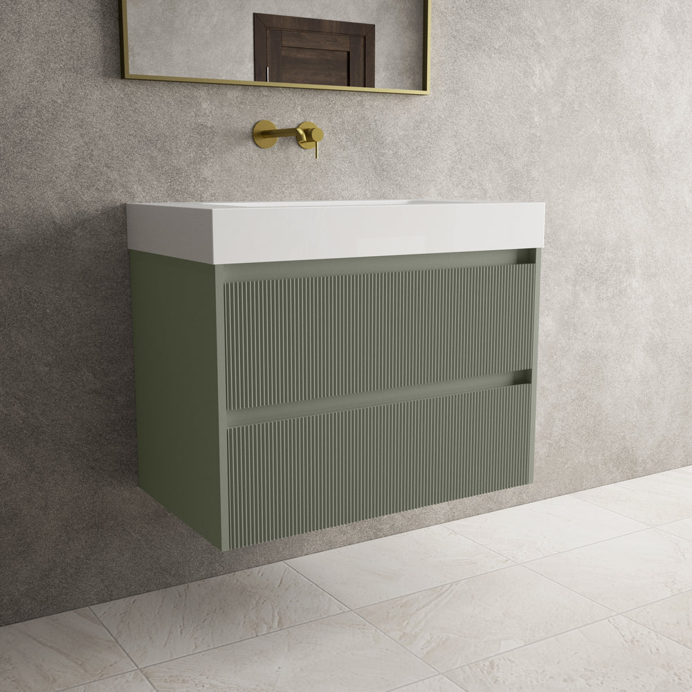 Scanalato Double Drawer Vanity Unit  With Beyondstone BLOC Basin - Pistachio 800mm