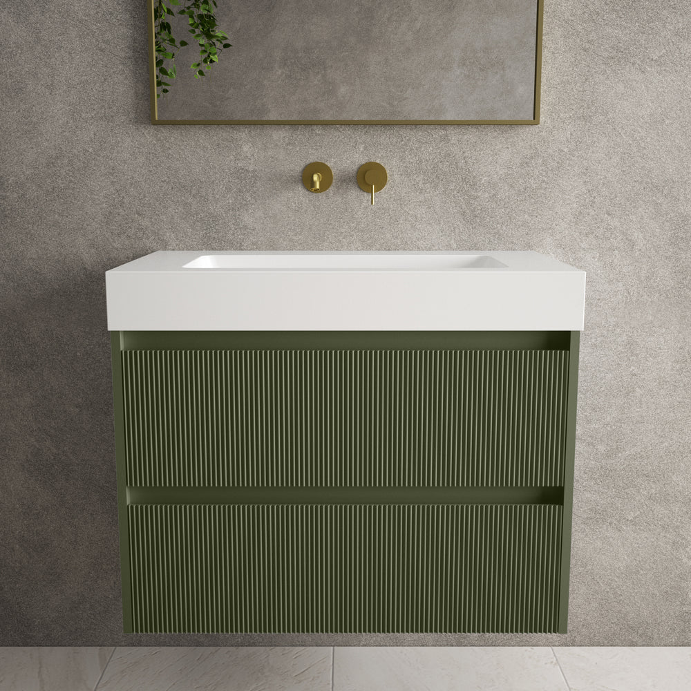 Scanalato Double Drawer Vanity Unit  With Beyondstone BLOC Basin - Seaweed 800mm