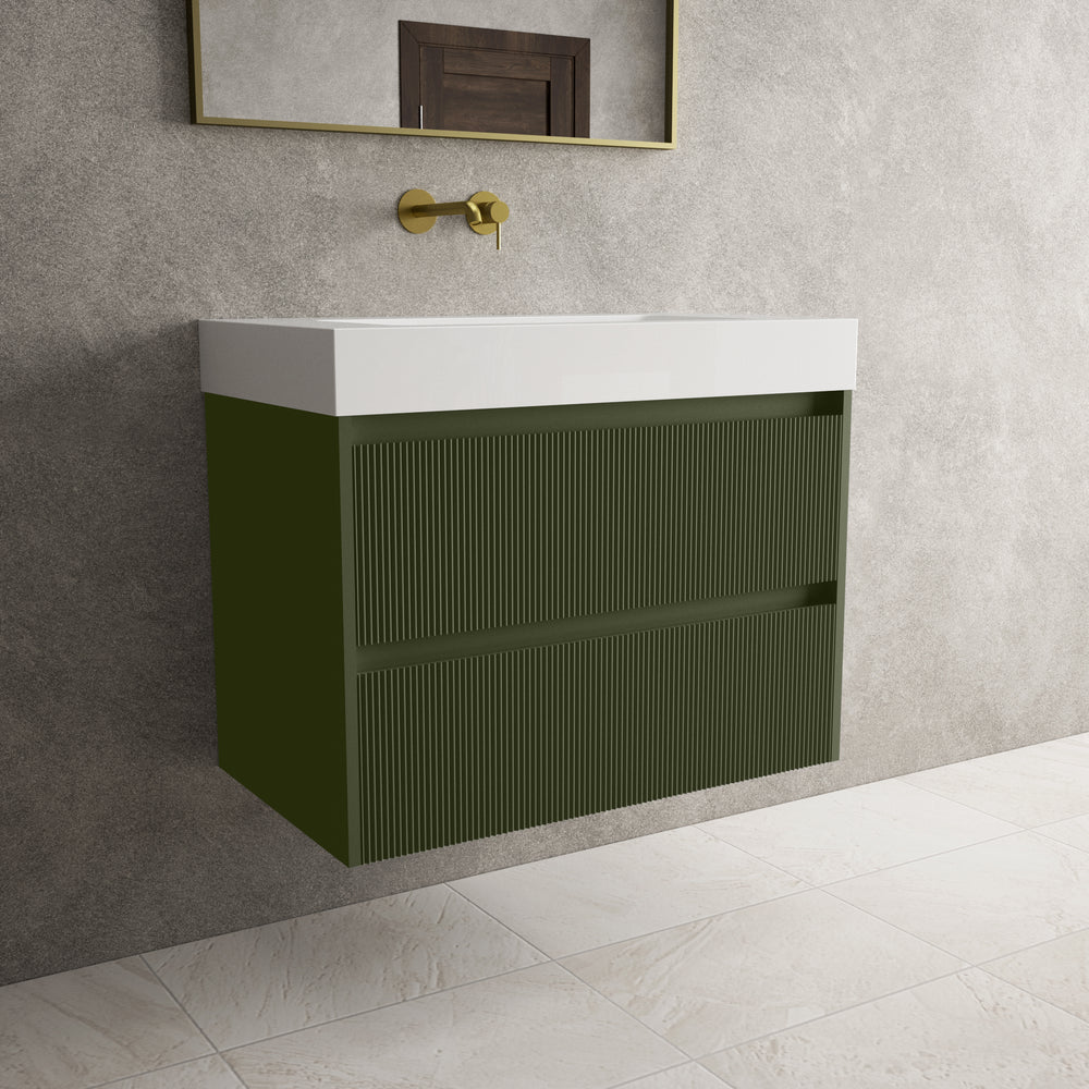 Scanalato Double Drawer Vanity Unit  With Beyondstone BLOC Basin - Seaweed 800mm