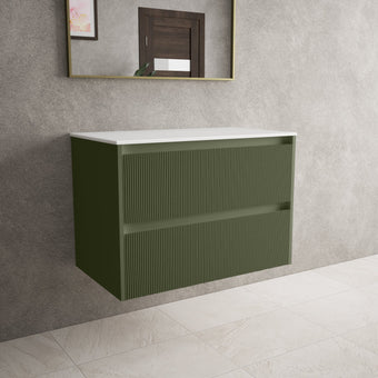 Scanalato Double Drawer Countertop Vanity Unit - Seaweed 800mm
