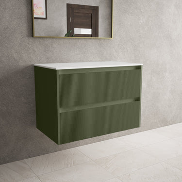 Scanalato Double Drawer Countertop Vanity Unit - Seaweed 800mm