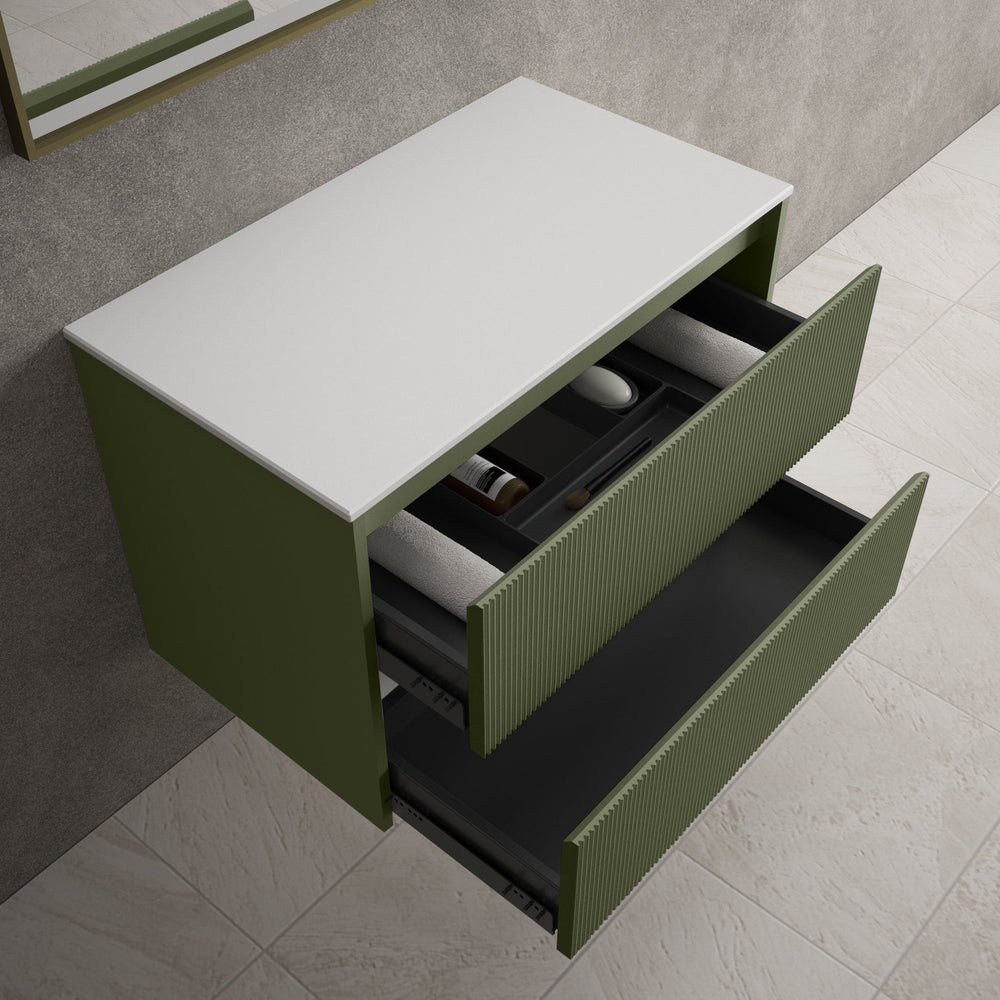 Scanalato Double Drawer Countertop Vanity Unit - Seaweed 800mm