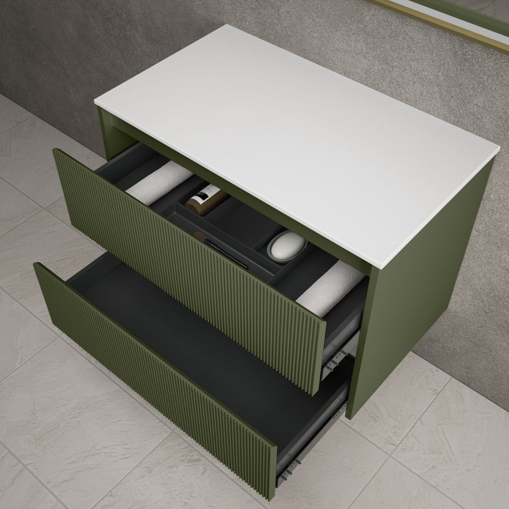 Scanalato Double Drawer Countertop Vanity Unit - Seaweed 800mm