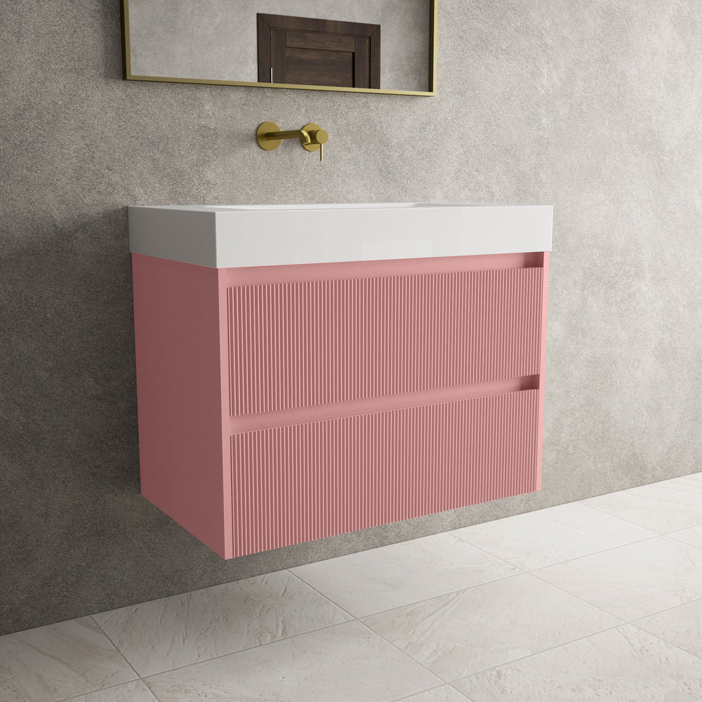 Scanalato Double Drawer Vanity Unit  With Beyondstone BLOC Basin - Dusky Pink 800mm