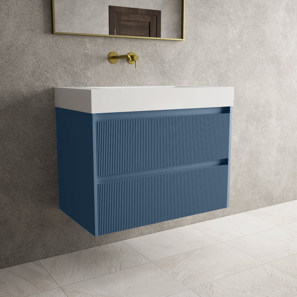 Scanalato Double Drawer Vanity Unit  With Beyondstone BLOC Basin - Soft Blue 800mm