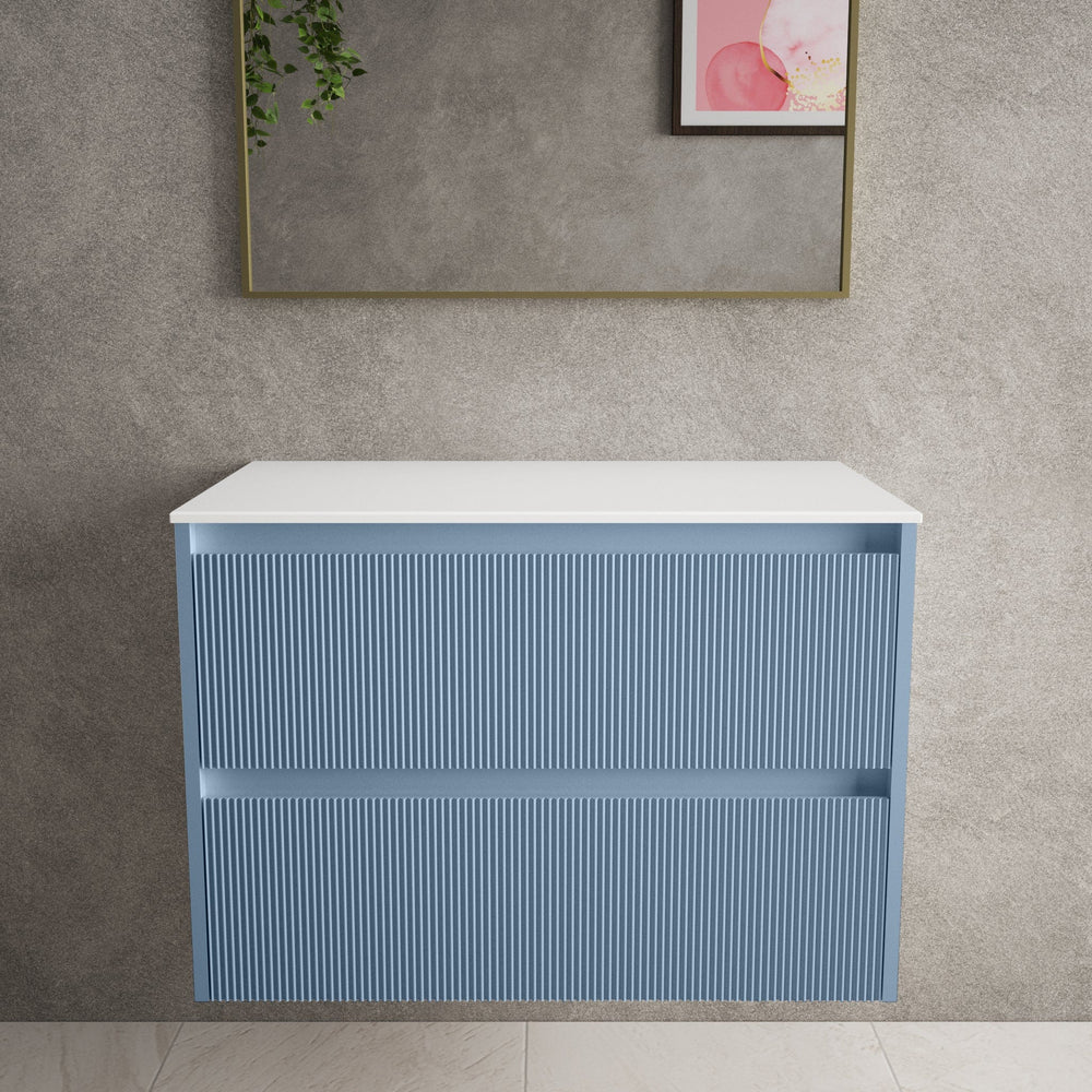 Scanalato Double Drawer Countertop Vanity Unit - Soft Blue 800mm