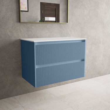 Scanalato Double Drawer Countertop Vanity Unit - Soft Blue 800mm