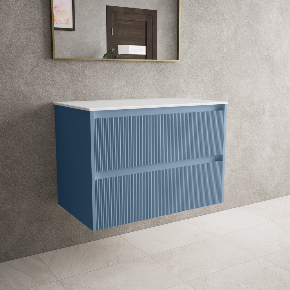 Scanalato Double Drawer Countertop Vanity Unit - Soft Blue 800mm